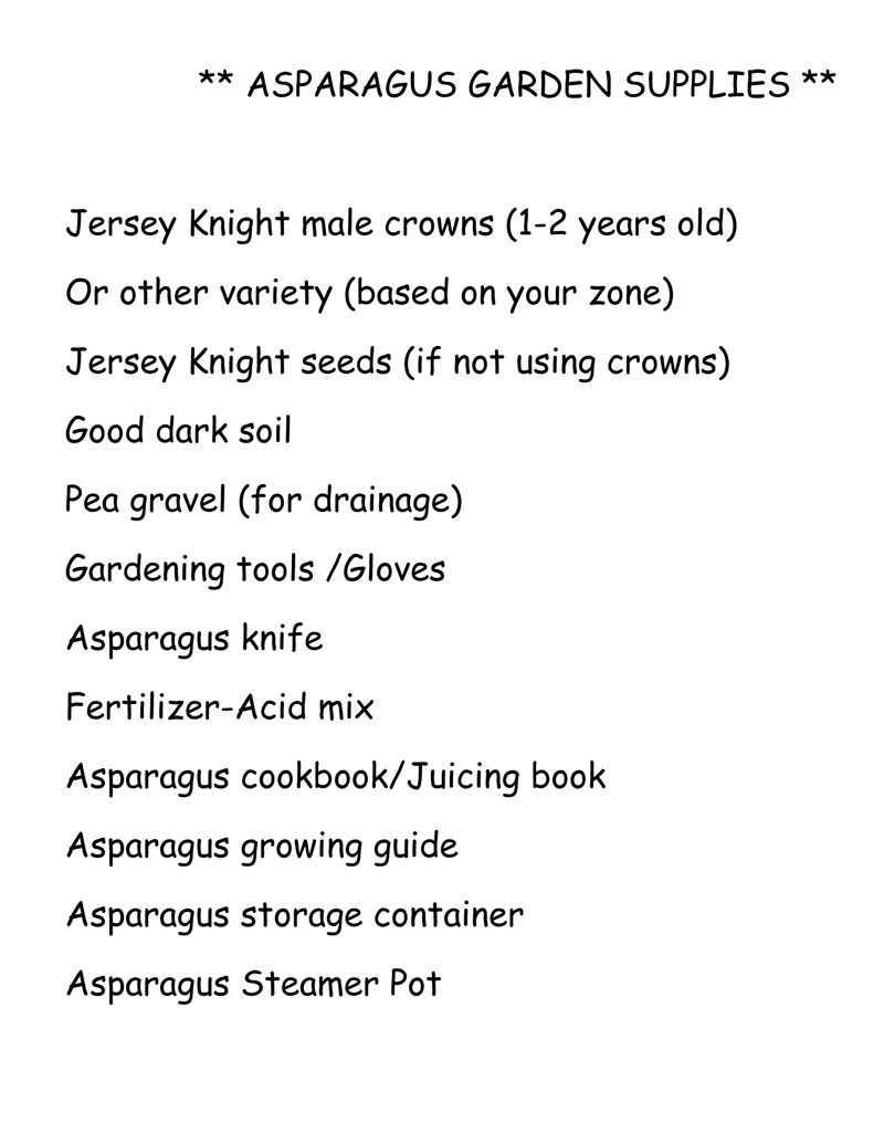 Asparagus Garden Materials List